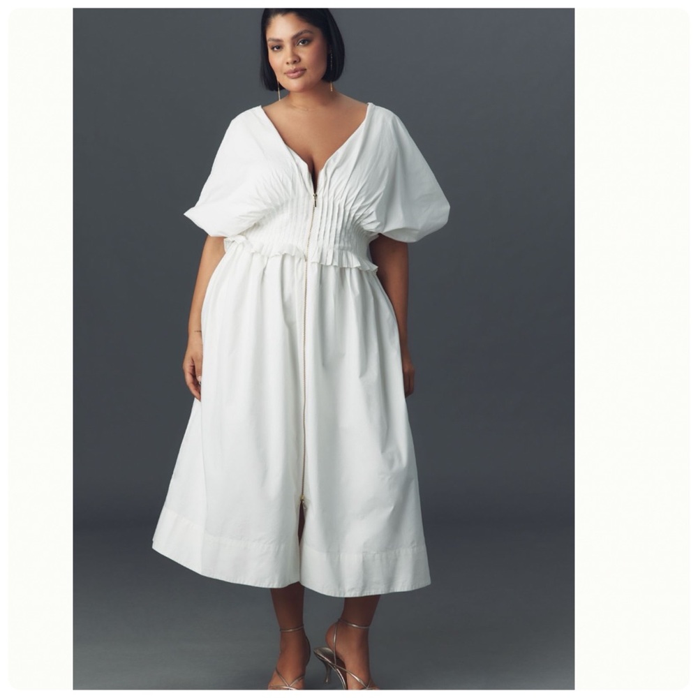 NWT Anthropologie V-Neck Zip-Front Midi Dress, L - Picture 6 of 16